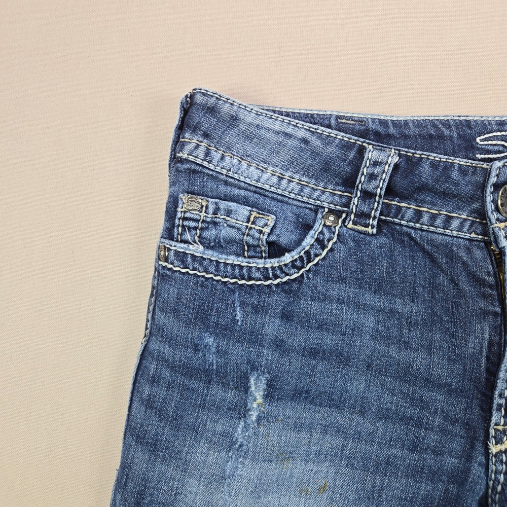 Silver Jeans Suki Surplus Capri Distressed Flap Pocket Blue Womens W31 - Picture 6 of 16